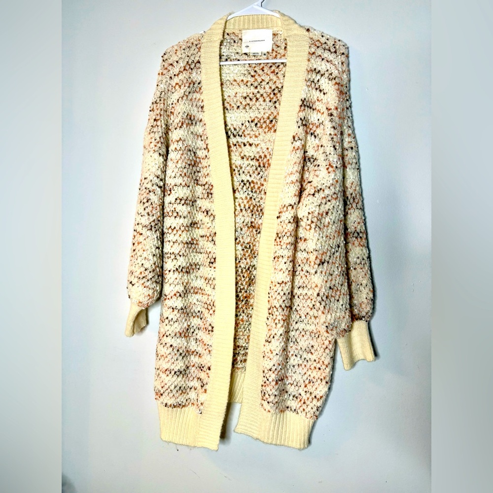 Anthropologie Cream and Brown Textured Knit‎ Cardigan